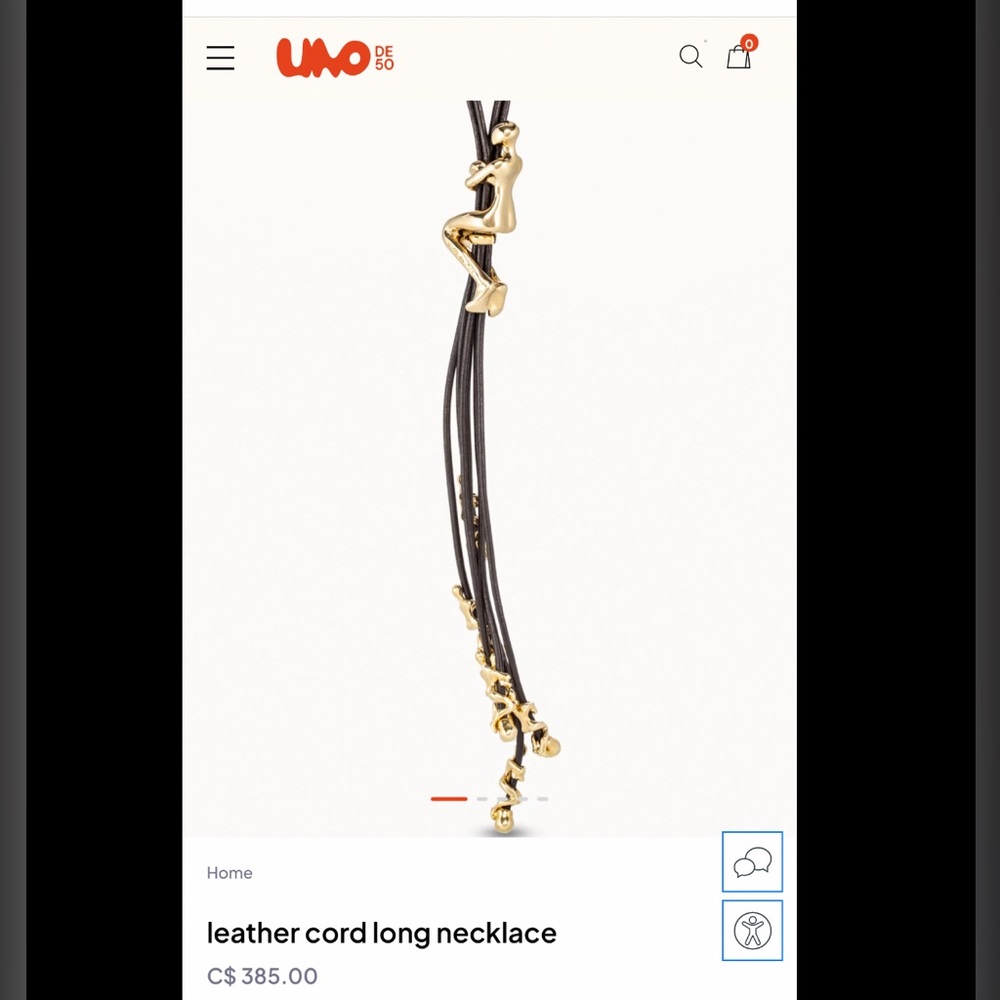Uno de 50 Gold and Black Leather Climber Tassel Necklace - Brand New Ltd Edition
